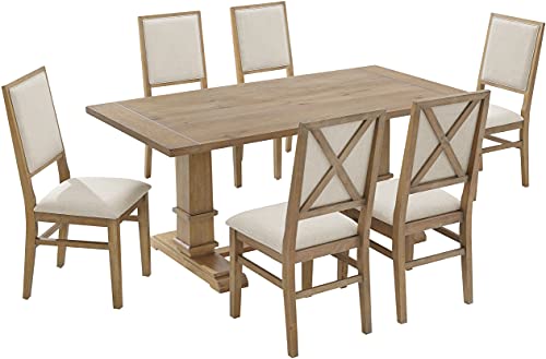 Crosley Furniture Joanna 7-Piece Dining Set With Table And 6 Upholstered Back Chairs, Rustic Brown/Creme #TOP3