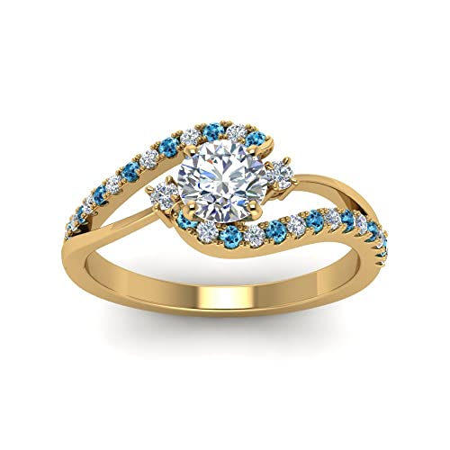 Image of Choose Your Gemstone Swirl 3 Stone Diamond CZ Engagement Ring Yellow Gold Plated Round Shape Side Stone Engagement Rings for Women, Girls and Ladies US Size 4 to 12