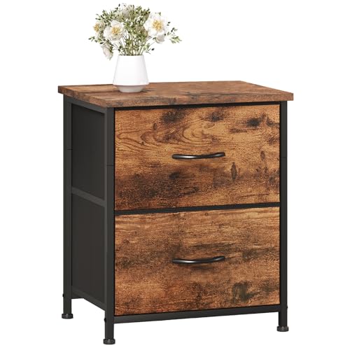 Somdot ベッドサイドテーブル チェスト タンス 収納 ナイトテーブル ソファー おしゃれ 棚付き 引き出し 幅40 奥行30 高50 布製 night table リビング 一人暮らし 2段 ビンテージ