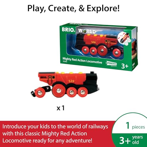 BRIO World Mighty Red Action Locomotive - Battery-operated Toy Train for Wooden Track - Motorized Train with Light & Sound - Compatible with All BRIO Railway Sets - Interactive Play - Kids Ages 3 & Up by BRIO - Image 5