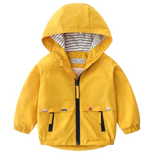 FYMNSI Kids Boys Lightweight Waterproof Hooded Jacket with Pockets Toddler Spring Fall Outfits Zip Up Thin Outwear Coats