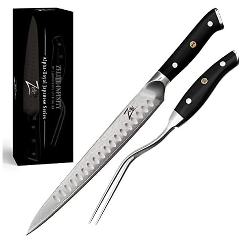 Zelite Infinity Meat Carving Knife and Fork Set (10 Inch) Alpha-Royal Japanese Series - Japanese AUS10 Super Steel 67-Layer Damascus - for Professional Chefs and Home Cooks Cover