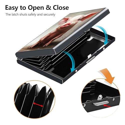Credit Card Holder, Cute Pig Design Mini RFID Blocking Aluminum Wallet Slim Metal Hard Case Shell Travel Wallet ID Case Small Credit Cards Case Business Cards for Women Men Girls3