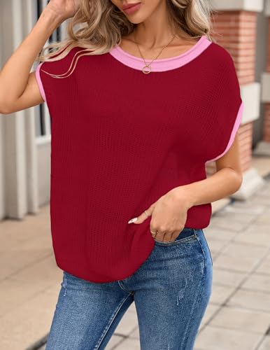 Womens Oversized Lightweight Cute Striped Sweater Vest Spring 2025 Crewneck Hollow Out Thin Cap Sleeve Knit Top2