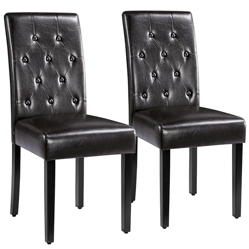 Yaheetech 2 Sedie Sala da Pranzo Moderne Ecopelle Imbottite con Schienale Alto Gambe in Legno Massello Eleganti Classiche Soggiorno Marrone Scuro Portata 135 kg Seduta Spessa Morbida