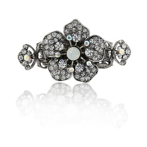 DoubleAccent Hair Jewelry Simulated Crystal Floral Hair Jaw, Multi Black Cover