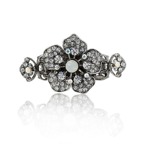 DoubleAccent Hair Jewelry Simulated Crystal Floral Hair Jaw, Multi Black
