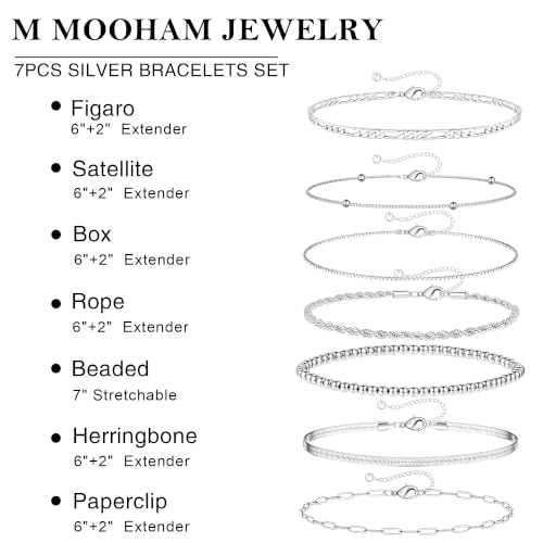 M MOOHAM 7PCS Gold Bracelets for Women, 14K Gold Plated Beaded Bracelet Set | Rope Paperclip Chain Stackable Bracelet, Non Tarnish Bracelet Stack, Friendship Birthday Jewelry, Gifts for Women Teen Girls — view 5