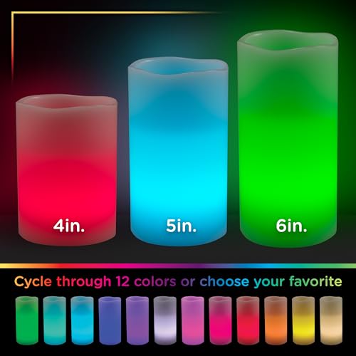 Image of Enbrighten Basics Flameless Flickering LED Candles, Battery Operated, Color Changing, Remote Included, Perfect for Home Decor, Special Occassions, 3 Piece Set,76151