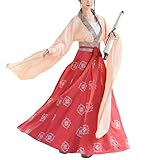 Women's Hanfu Costume Tang Dynasty Qixiong Ruqun Dress Outfit Floral Embroidery Chinese Traditional Clothing (Red, L)