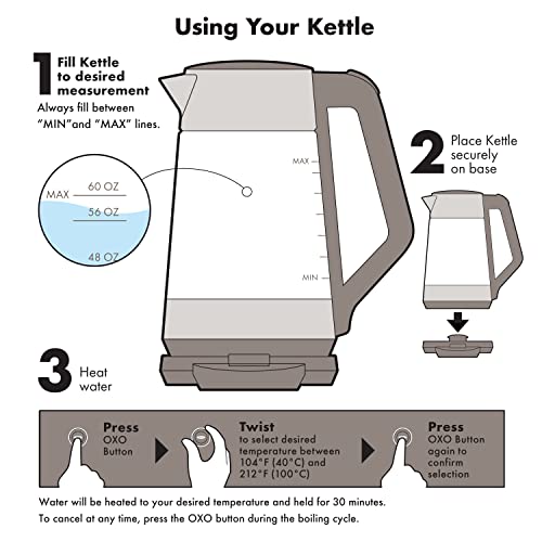 Oxo Brew Adjustable Temperature Kettle, Electric, Clear #TOP5