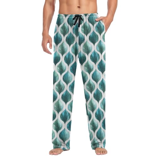 Green Palm Leaves Men’s Pajama Bottoms Comfortable Relax Fit Lounge Pants
