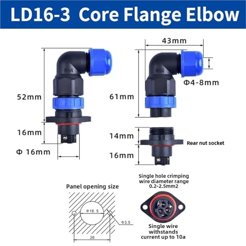 Conector LD16 de brida tipo codo para solucionar la falta de espacio en chasis y paneles 2