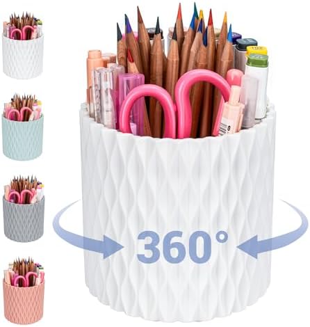 Pen Holder - 360° Rotating, 5 Slot Pen Holder For Desk. Pencil Ho...