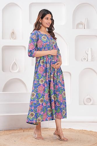 Image of JAIPURFAME Stylish Women's Pure Cotton All Over Printed Kurti Gown, Maternity Dress, and Feeding Dress - Comfortable and Elegant Maternity Wear for Women