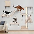 MASTERTOP Cat Wall Furniture, 4 in 1 Cat Tree Tower Scratching Posts, Indoor Cats Climbing Frame with Cats Hammock, Hanging Ball Toy, Kitten Wall Shelves for Indoor - Beige