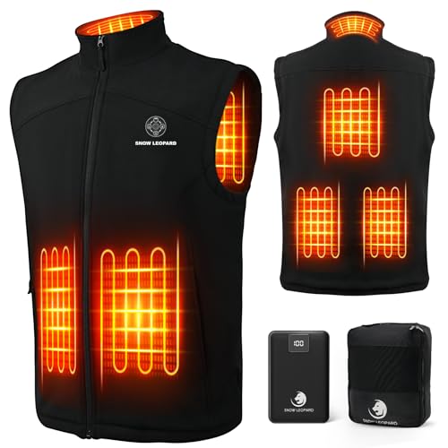 SNOW LEOPARD Heated Vest for Men with Battery Pack Included 16000mAh Rechargeable Softshell Mens Heated Vest Winter Warming Vests Mens Electric Vest for Hiking/Golfing/Hunting Large