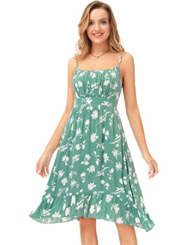 GRACE KARIN Vestido Mujer Floral Mujer Cóctel Vestido de Noche Tirantes Finos Verde Bohemio 2XL