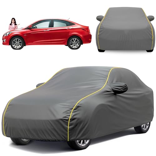 Image of Avecrew 100% Waterproof Car Cover for Hyundai Verna All Model Mirror & Antenna Pocket Triple Stitched, Dustproof Full Body Protection (Heat & UV Resistant,Grey)