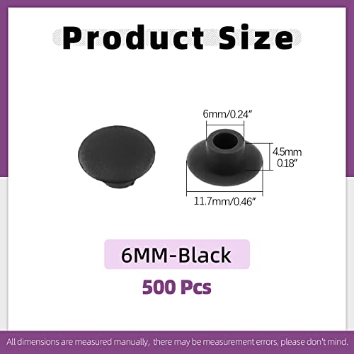 Image of Swpeet 500Pcs 1 /4 inch - 6mm Black Plastic Hole Plugs Screw Covers Assortment Kit, Flush Type Snap-in Locking Hole Tube Panel Plugs