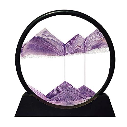 Aoderun Moving Sand Art Picture Round Glass 3D Deep Sea Sandscape in Motion Display Flowing Sand Frame Relaxing Desktop Home Office Work Decor (7", Purple)