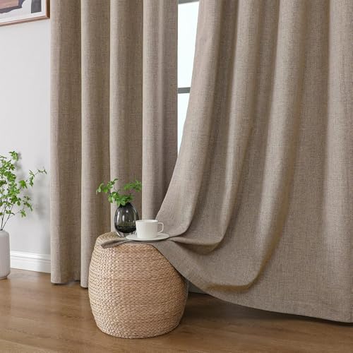 CUCRAF 100% Blackout Window Curtains 84 inches Long 2 Panels Set, Faux Linen Look Thermal Insulated Grommet Drapes, Room Darkening Curtain for Bedroom Living Room(W52 x L84 Inch, Light Khaki) by CUCRAF - Image 8