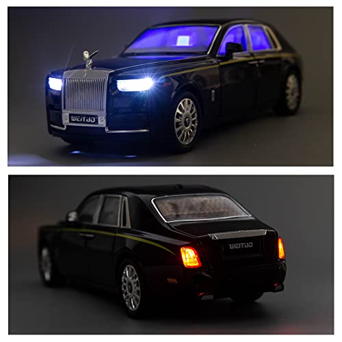 Wakakac 1/20 Rolls-Royce Model Car Alloy Diecast Collectible Pull Back Toy Car Classic Double Door Model Vehicle Logo Can Be Folded(Black) #TOP5