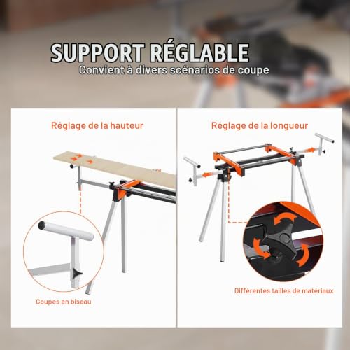 VEVOR Support scie onglet universel 136.1kg pliable acier hauteur réglable. - vue 5