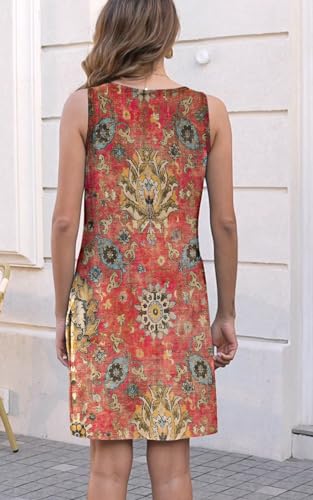 Image of Disamer Womens Summer Dress 2026 Casual Button Down V Neck Sleeveless Boho Floral Beach Sundresses Vacation A-Line Dresses