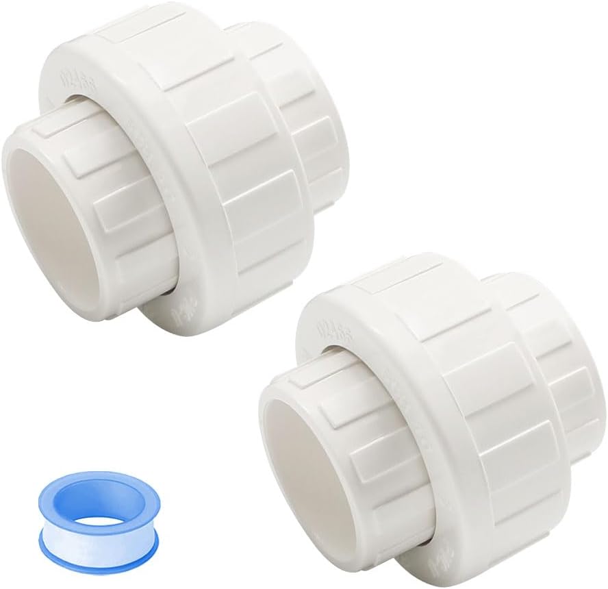 4PCS 1 Inch Slip PVC Union Coupling Pipe Fittings Socket to Socket 1" PVC Union Coupling Pipe Adapter Connector EPDM O-Ring SCH40 HE065-1