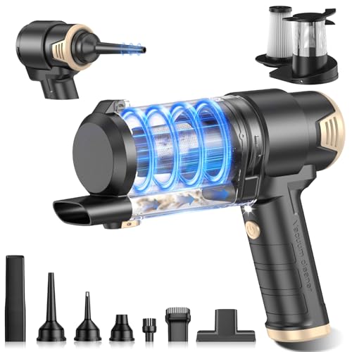 KMM Handheld Car Vacuum Cleaner, 16000PA Air Duster & Vacuum Cleaner, 120W High Power Hand Held Vacuum Cordless, Portable Vacuum Rechargeable with Multi-Nozzles & LED Light for Car, Home, Pet, Office