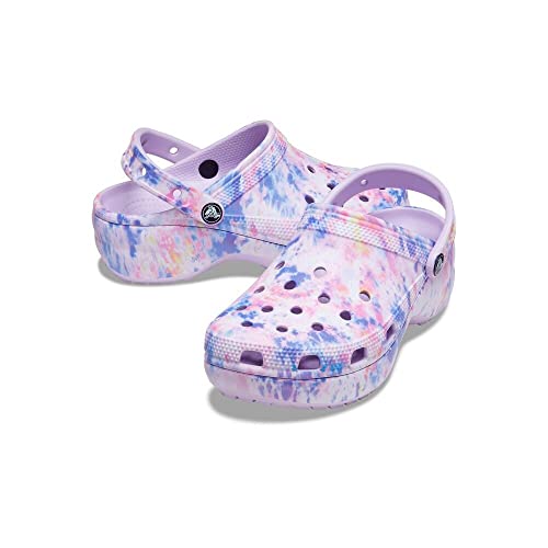Image of Crocs Women's Classic Graphic Platform Clogs, Platform Shoes, Lavender /Multi, 10 Women