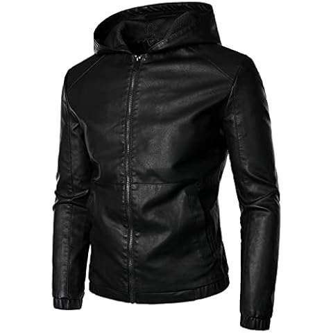 Arestory Men's Black Hooded Leather Jacket Cover
