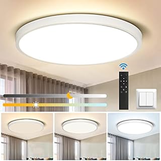 CANMEIJIA LED Ceiling Light, 24W 12 inch Bathroom Lights Ceiling with Remote Control, 3000-6500K 2520LM, Timer & Memory, Flush Ceiling Light for Living Room Kitchen Bedroom Hall Office (White)