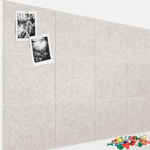 Cork Board Felt Bulletin Board 12 Pack Removable Felt Cork Board Tiles with Push Pins Decorative Picture Framed Display Board for School Home Kitchen & Office Walls120cm90cm (Light Tan)