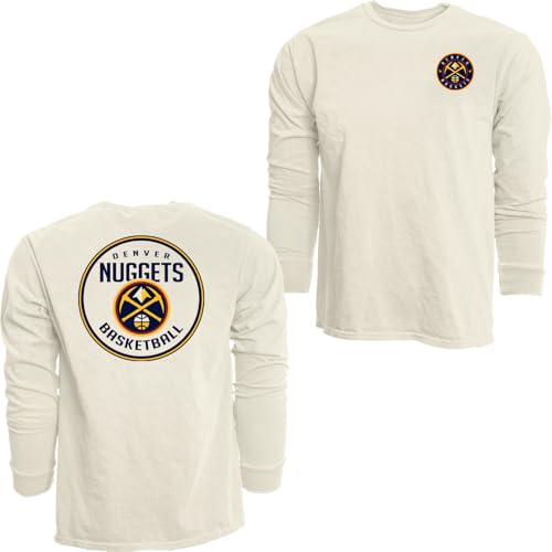 Denver Nuggets NBA Officially Licensed Long Sleeve T-Shirt Ringspun Front/Back Ivory, Large