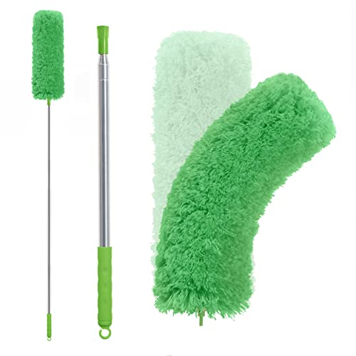 Boomjoy Feather Dusters For Cleaning, Ceiling Fan Duster With 100" Extension Pole, Microfiber Duster With Bendable Head And Long Handle, For Cleaning Cobweb, Fan, Furniture, Blinds-Green #TOP15