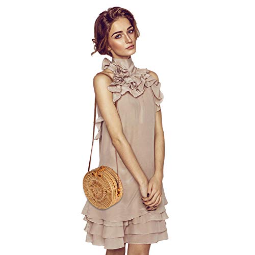 Forart Handwoven Round Rattan Bag Shoulder Leather Straps Natural Chic Crossbody Bags(Ship from USA)2