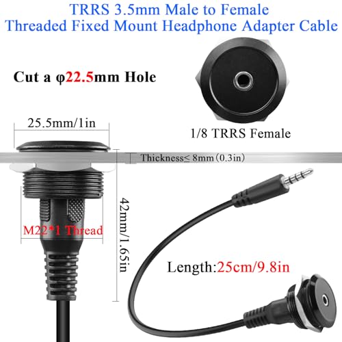 QIANRENON TRRS gwint 3,5 mm, adapter do słuchawek, krótki kabel, 4-biegunowy TRRS 1/8 wtyczka na gniazdo Bulkhead montaż złącze audio, do CTIA Stereo + przedłużacz portu mikrofonu, 25 cm