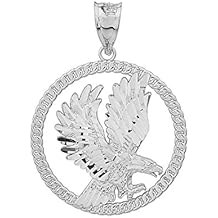 Animal Kingdom .925 Sterling Silver American Eagle 1 Round Frame Pendant - Choose Pendant Only or Necklace w/ 16-22 Chain