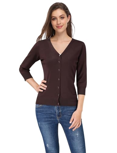Leadingstar Women's 3/4 Sleeve Cardigan Lightweight Sweater Cardigan V-Neck Solid Color Soft Knit Sweater Tops3