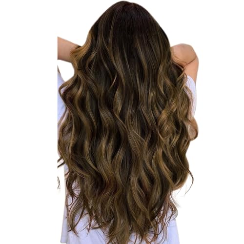 GOO GOO Wire Hair Extensions Real Human Hair, 12inch 70g Brown Sugar Swirl Highlights, Invisible