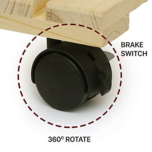 DECORLUXES Lockable Patio Outdoor Roller Flower Pot 12 Inch Heavy Duty Square Plant Caddy Wooden Stand Wheels, Torched Wood (Set of 2, Natural) - Thumbnail 7
