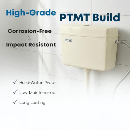 Image of Prayag 10 Litre Dual Flush PTMT Cistern Tank for Toilet Wall Mount Flush System with Top Push Button Water Saving Leak Resistant Strong Plastic Bathroom WC Flush with Accessories (Ivory)