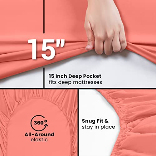 Utopia Bedding Queen Fitted Sheet - Bottom Sheet - Deep Pocket - Soft Microfiber -Shrinkage And Fade Resistant-Easy Care -1 Fitted Sheet Only (Coral) #TOP1