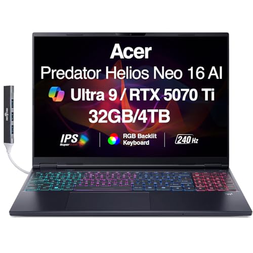 acer Predator Helios NEO 16 AI �Q�[�~���O�m�[�g�p�\�R�� 16�C���` 2.5K QHD 240Hz�f�B�X�v���C (Intel Ultra 9-275HX, GeForce RTX 5070Ti 12GB, 32GB DDR5,