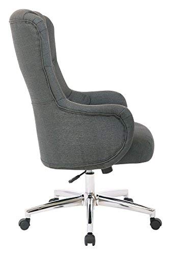 Osp Home Furnishings Ariel Tufted High Back Desk Chair With Wraparound Arms And Chrome Base, Klein Charcoal #TOP2