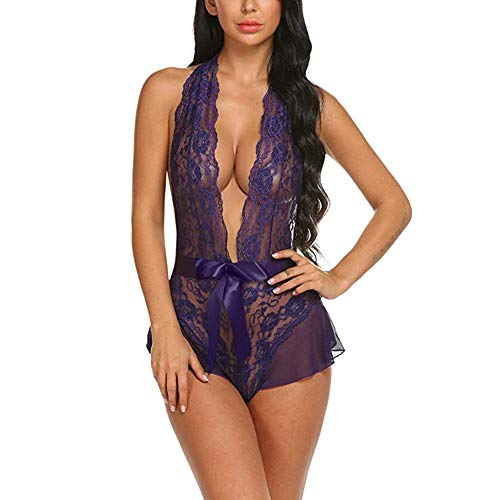 Ensemble sexy violet XL avec nœud satiné et grand dos nu séduisant