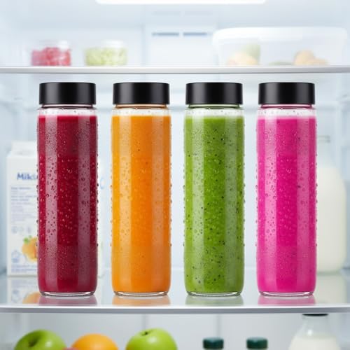 Image of Glassbunny 750ml Set Of 8 Glass Food Grade Airtight Water Bottle with Leak-Proof Black Lid - Water, Smoothie, Juicer and Beverage Glasses