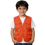 Generisch Jungen Hemd Tshirt Cargoweste für Jungen, Funktionsweste mit Reißverschluss, ärmellos, mit Tasche, ideal für Outdoor-Aktivitäten wie Reisen und Camping. (Orange, 9-10 Years)